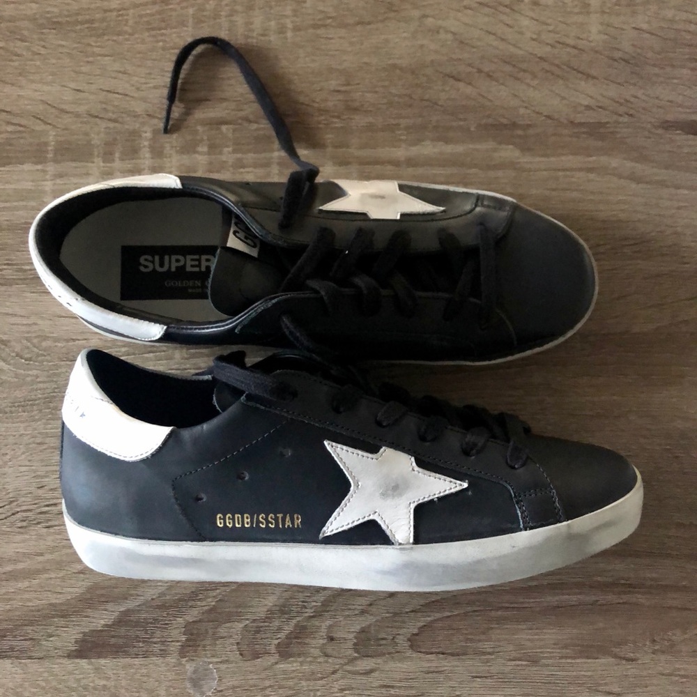 Black Super-Star Sneakers, leather with white star